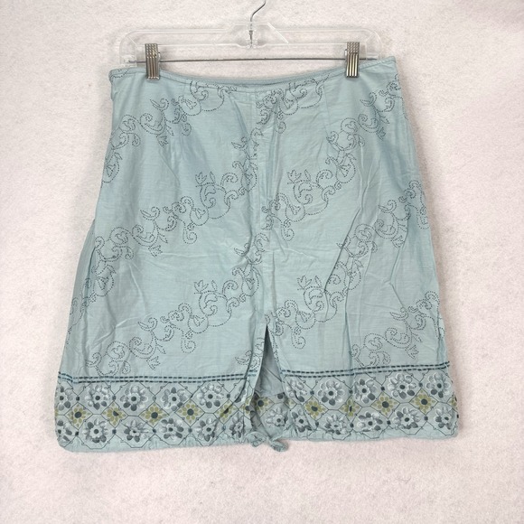 Vtg American Eagle Blue Beaded Floral Cotton Mini Skirt Womens 12 Boho Y2K Girly - Picture 2 of 6